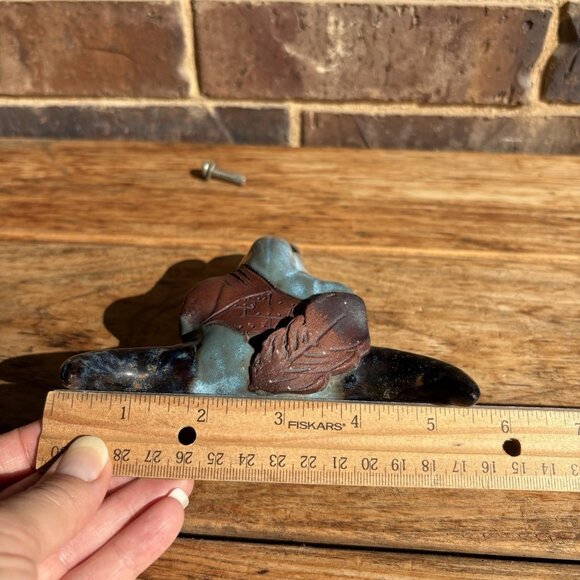 Glazed enamel pottery bull skull with mounting bolt Turquoise/Aqua Terracotta 5” - Picture 13 of 16